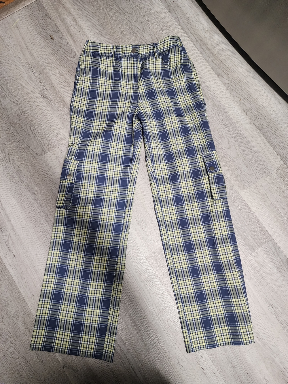 Forever 21 Navy and Yellow Plaid Cargo Pants - Women's